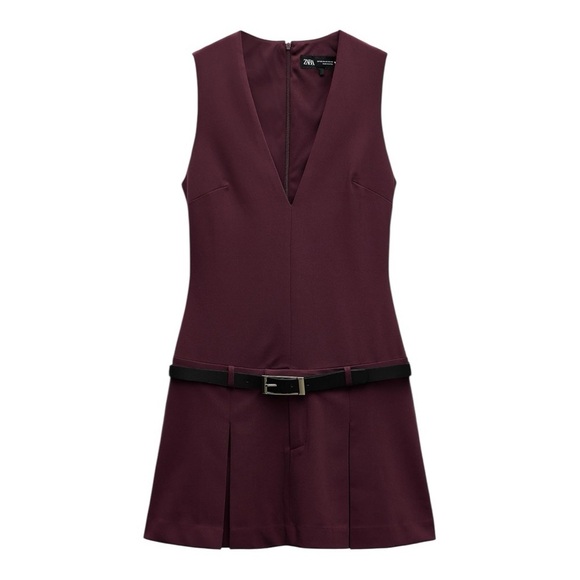 Zara Dresses & Skirts - 🍷 ZARA Belted Box Pleat Mini Dress | Size L | Burgundy New